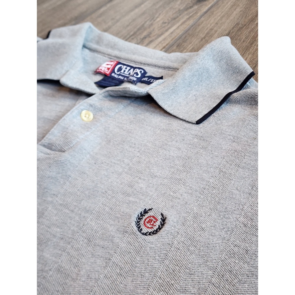 Vtg Chaps Ralph Lauren Mens XXL Gray Herringbone Polo Shirt Short Sleeve Cotton